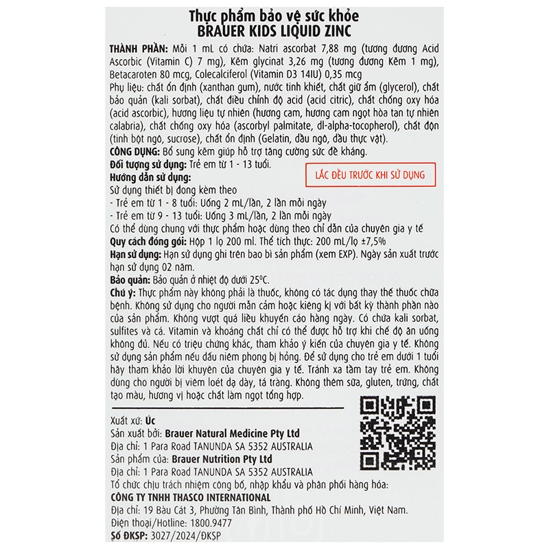 Thực phẩm bảo vệ sức khỏe Brauer Kids Liquid Zinc - 8